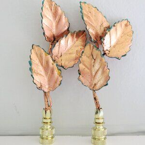 Copper Leaf Vintage Italian Tole Leaf Lamp Finials, a pair by C. Damien Fox